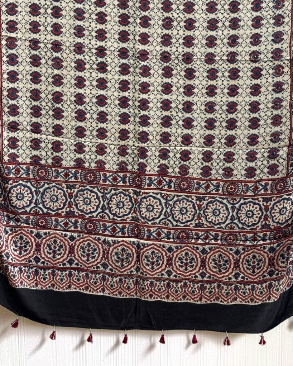TAS Auto Crop Lower - Ajrakh Modal Silk Natural Dye Dupatta with Tassels 38