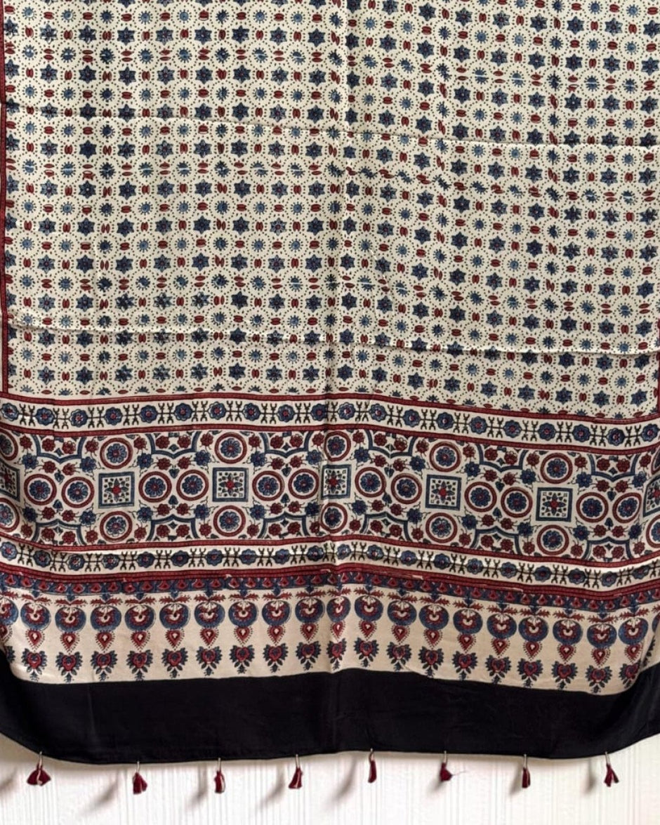 TAS Auto Crop Lower - Ajrakh Modal Silk Natural Dye Dupatta with Tassels 39