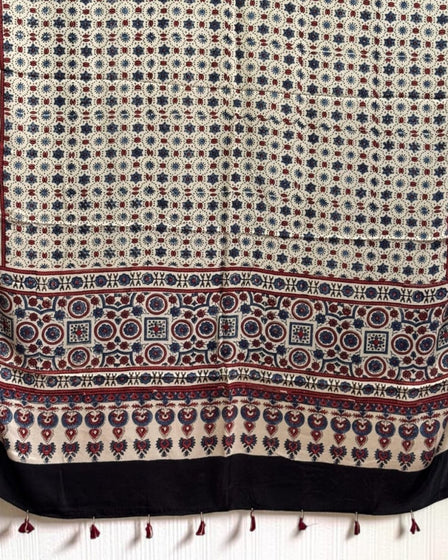 TAS Auto Crop Lower - Ajrakh Modal Silk Natural Dye Dupatta with Tassels 39