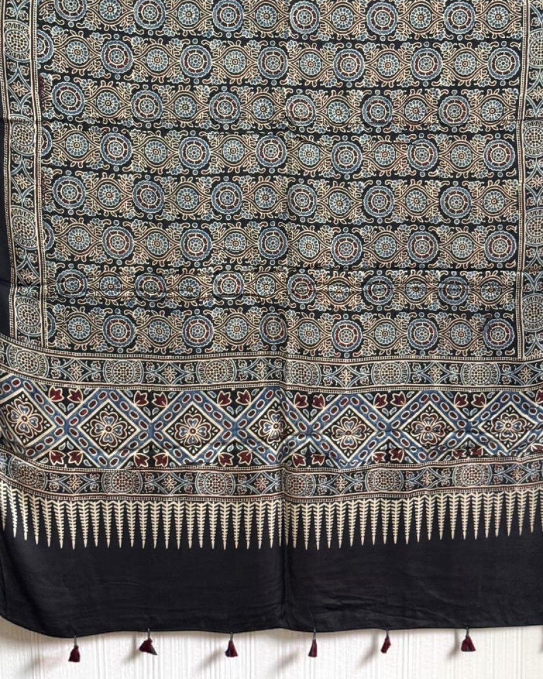 TAS Auto Crop Lower - Ajrakh Modal Silk Natural Dye Dupatta with Tassels 40