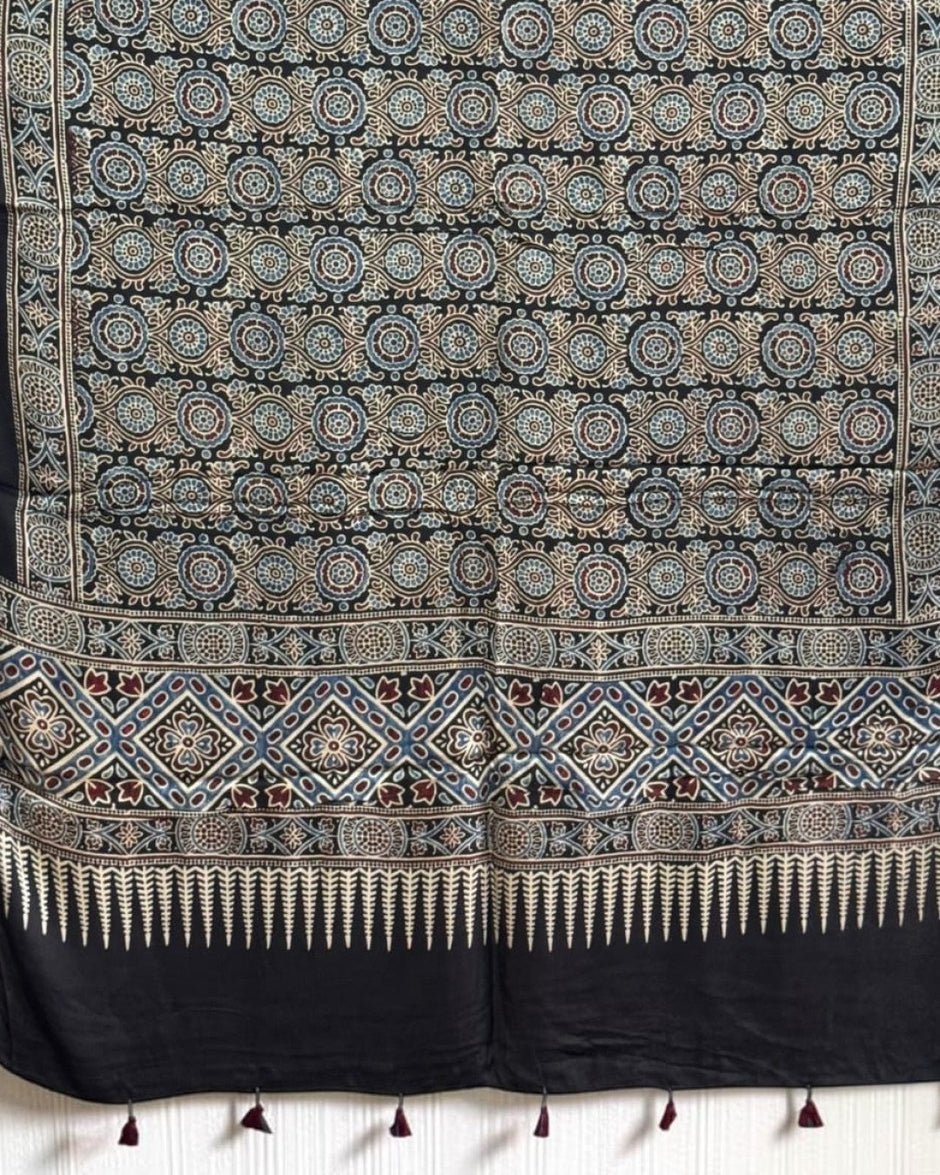 TAS Auto Crop Lower - Ajrakh Modal Silk Natural Dye Dupatta with Tassels 40