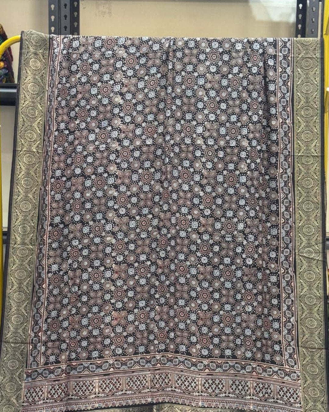 TAS Auto Crop Upper - Dola Silk Ajrakh Hand Block Print Natural Dye Zari Pallu Dupatta 01