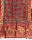 TAS Auto Crop Lower - Dola Silk Ajrakh Hand Block Print Natural Dye Zari Pallu Dupatta 02