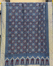TAS Auto Crop Upper - Dola Silk Ajrakh Hand Block Print Natural Dye Zari Pallu Dupatta 05