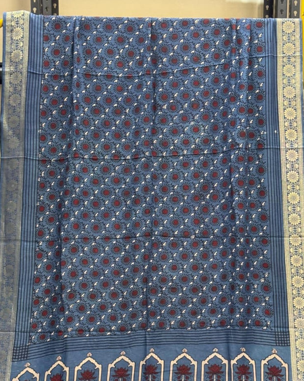 TAS Auto Crop Upper - Dola Silk Ajrakh Hand Block Print Natural Dye Zari Pallu Dupatta 06