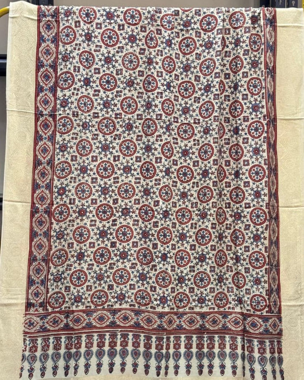 TAS Auto Crop Upper - Dola Silk Ajrakh Hand Block Print Natural Dye Zari Pallu Dupatta 07