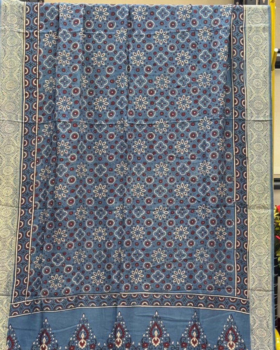 TAS Auto Crop Upper - Dola Silk Ajrakh Hand Block Print Natural Dye Zari Pallu Dupatta 09