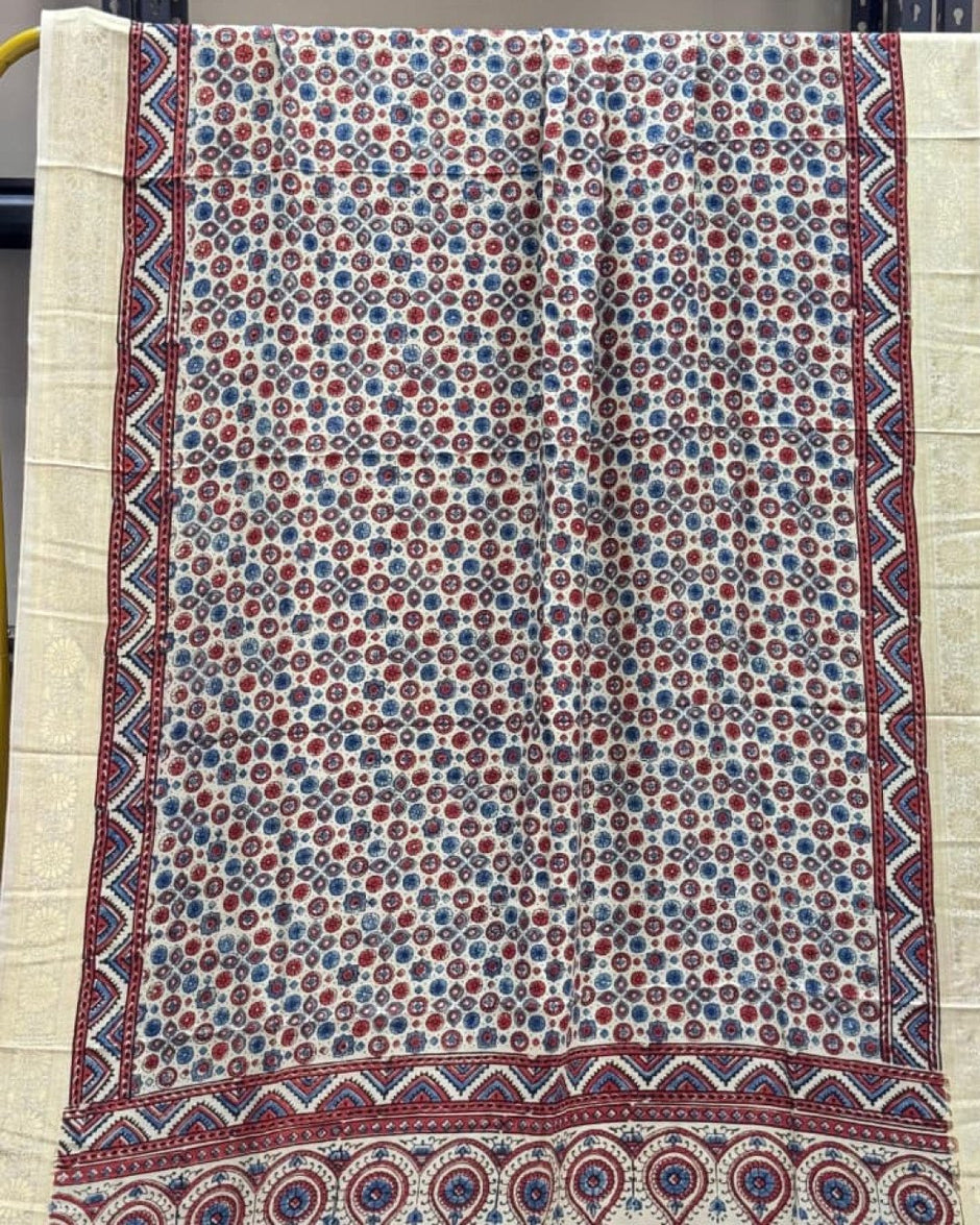 TAS Auto Crop Upper - Dola Silk Ajrakh Hand Block Print Natural Dye Zari Pallu Dupatta 10