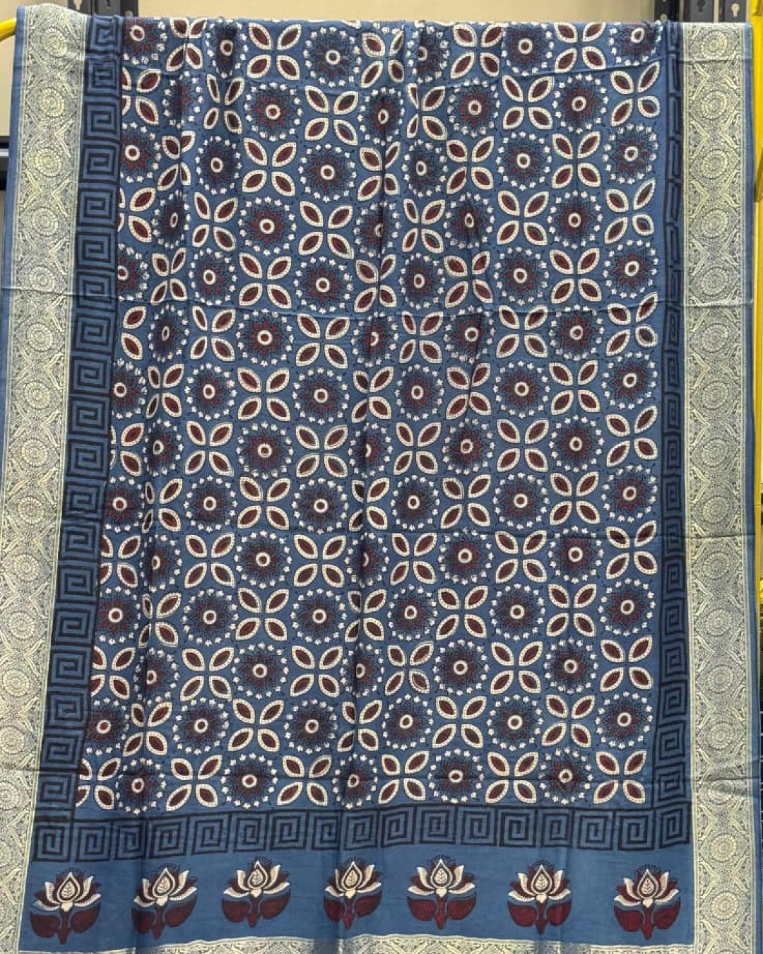 TAS Auto Crop Upper - Dola Silk Ajrakh Hand Block Print Natural Dye Zari Pallu Dupatta 11