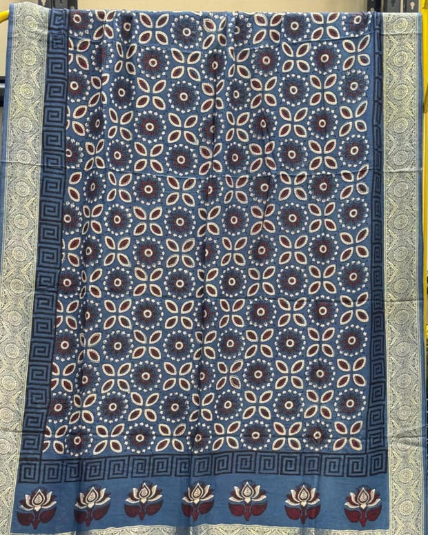 TAS Auto Crop Upper - Dola Silk Ajrakh Hand Block Print Natural Dye Zari Pallu Dupatta 11