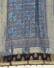 TAS Auto Crop Lower - Dola Silk Ajrakh Hand Block Print Natural Dye Zari Pallu Dupatta 15
