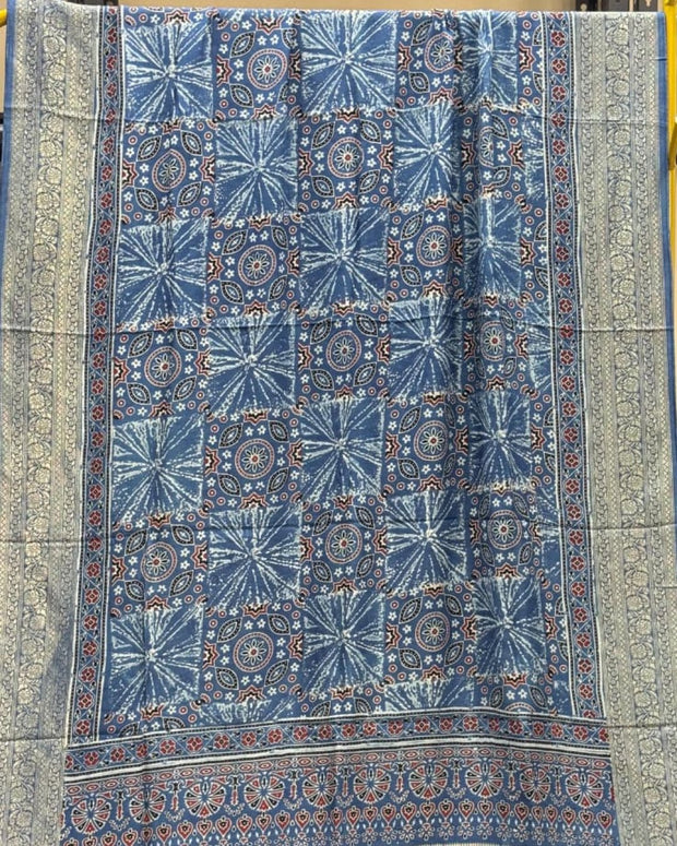 TAS Auto Crop Upper - Dola Silk Ajrakh Hand Block Print Natural Dye Zari Pallu Dupatta 15