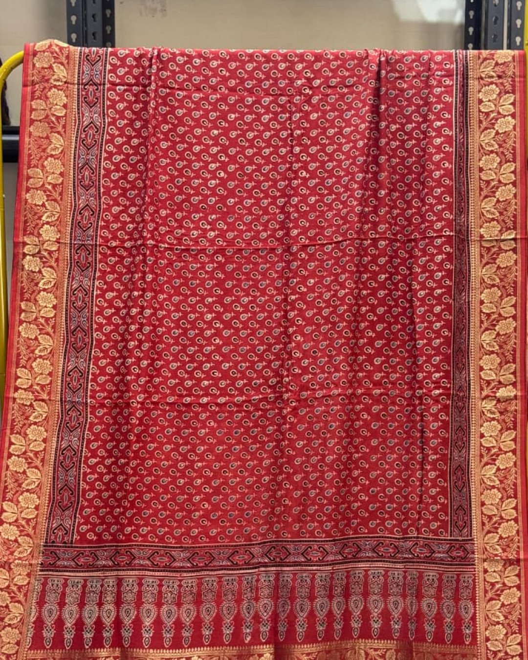 TAS Auto Crop Upper - Dola Silk Ajrakh Hand Block Print Natural Dye Zari Pallu Dupatta 17