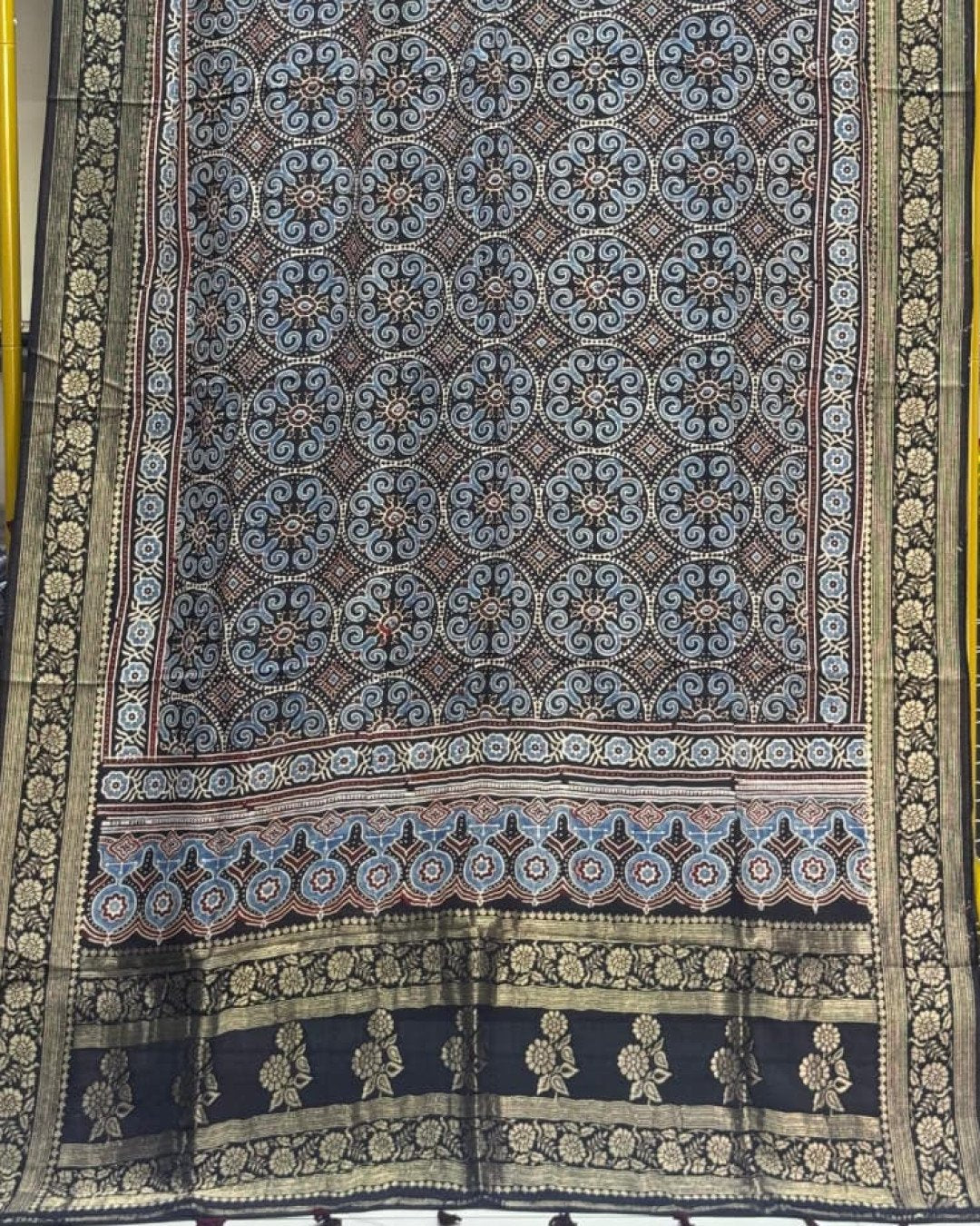 TAS Auto Crop Lower - Dola Silk Ajrakh Hand Block Print Natural Dye Zari Pallu Dupatta 18