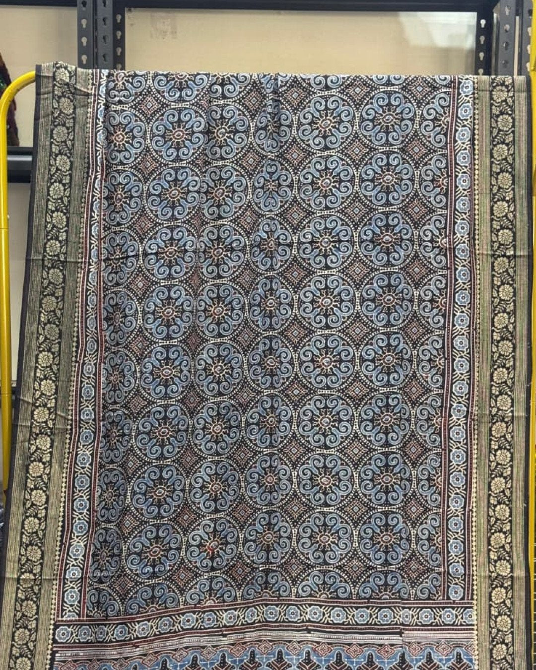 TAS Auto Crop Upper - Dola Silk Ajrakh Hand Block Print Natural Dye Zari Pallu Dupatta 18
