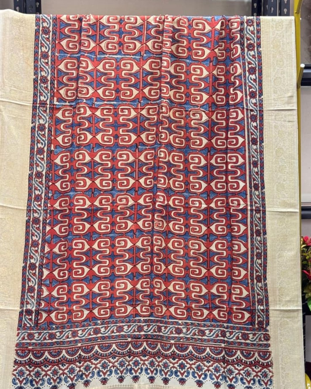 TAS Auto Crop Upper - Dola Silk Ajrakh Hand Block Print Natural Dye Zari Pallu Dupatta 20