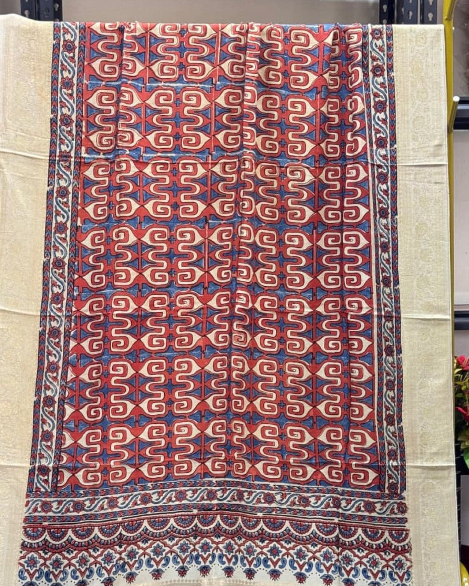 TAS Auto Crop Upper - Dola Silk Ajrakh Hand Block Print Natural Dye Zari Pallu Dupatta 20