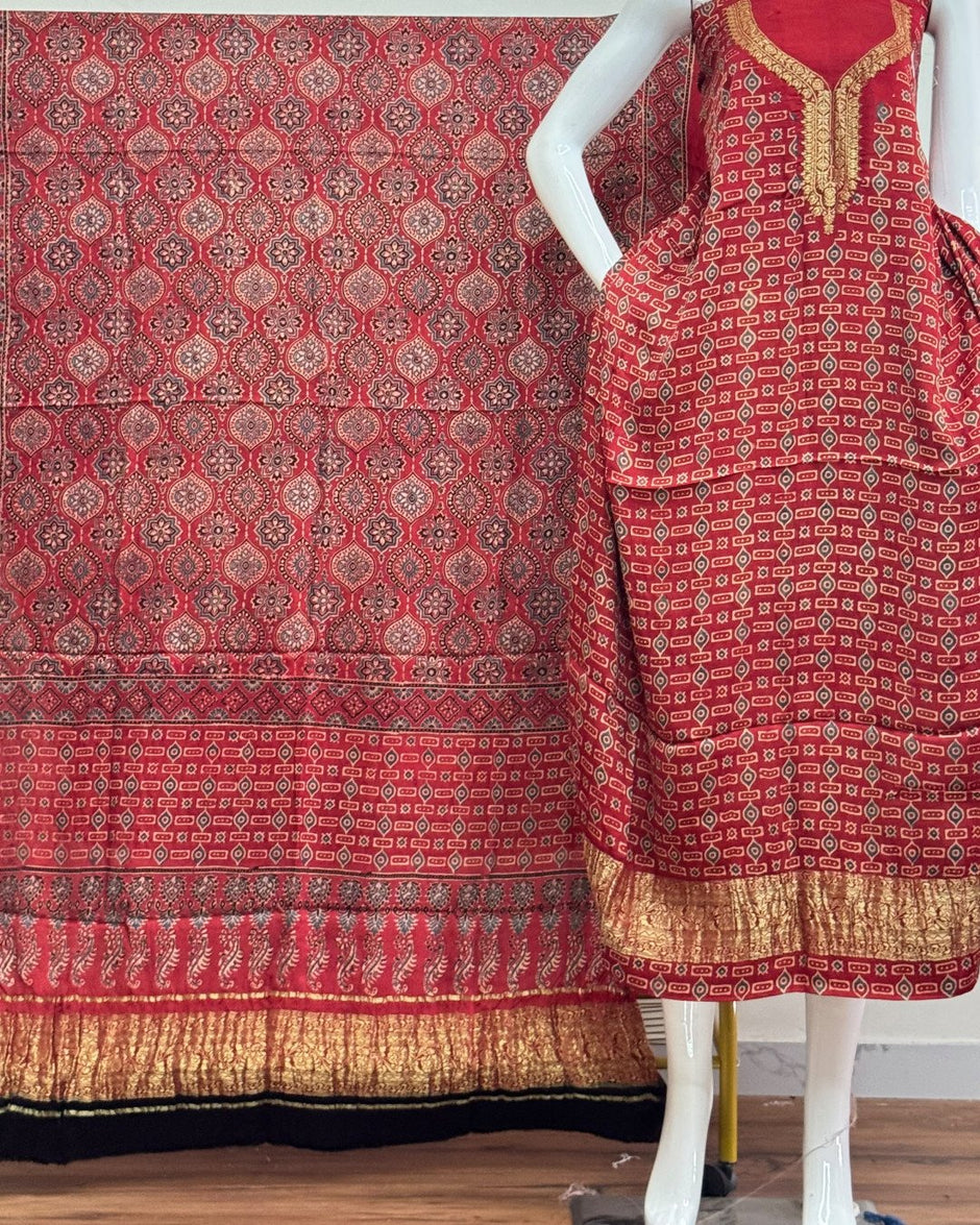 TAS Auto Crop Lower - Premium Modal Silk Nakshi Zari Top & Dupatta 2-Piece Set 02