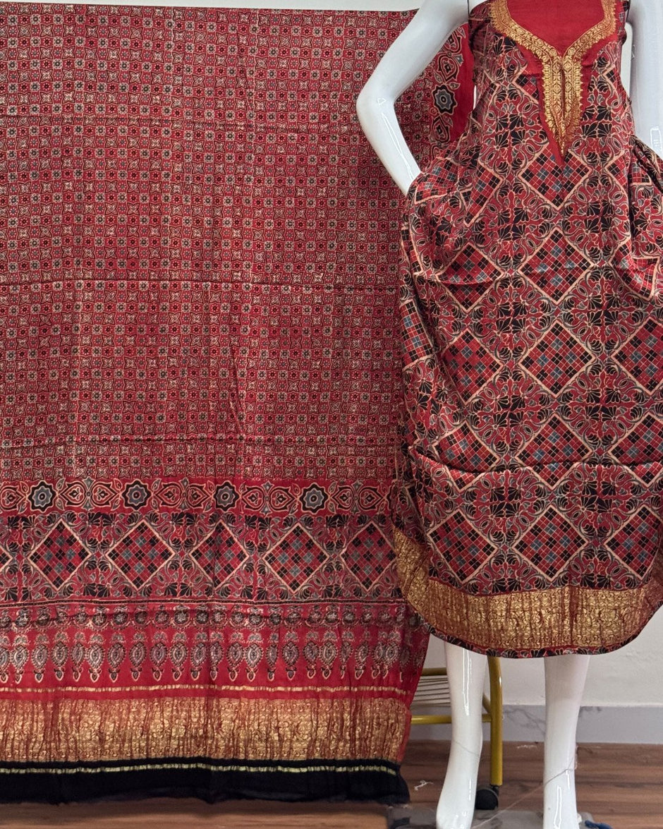 TAS Auto Crop Lower - Premium Modal Silk Nakshi Zari Top & Dupatta 2-Piece Set 03