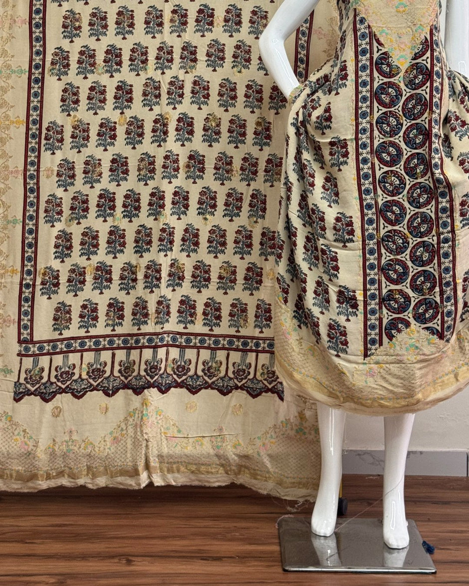 TAS Auto Crop Lower - Meena Kari Dola Silk Ajrakh Hand Block Print 2-Piece Suit 04