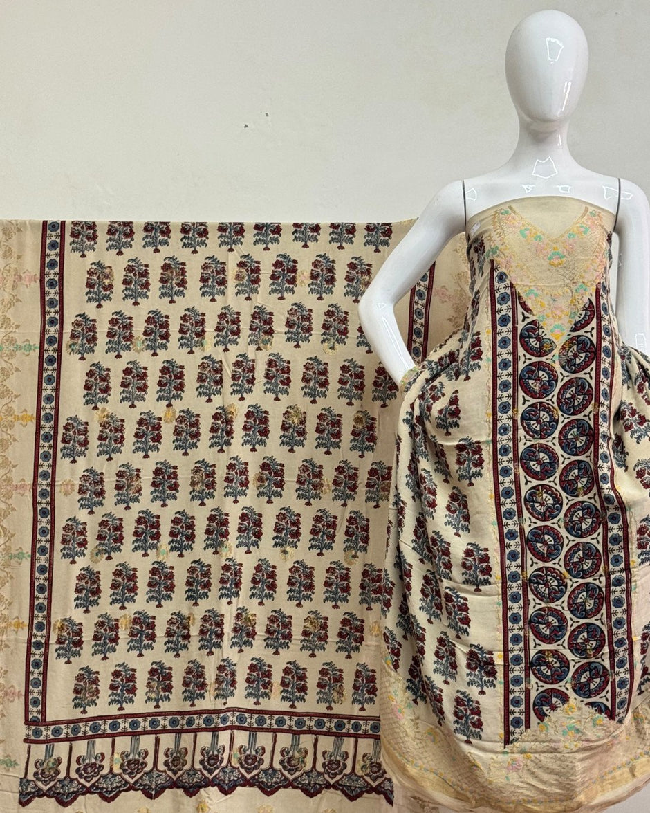 TAS Auto Crop Upper - Meena Kari Dola Silk Ajrakh Hand Block Print 2-Piece Suit 04