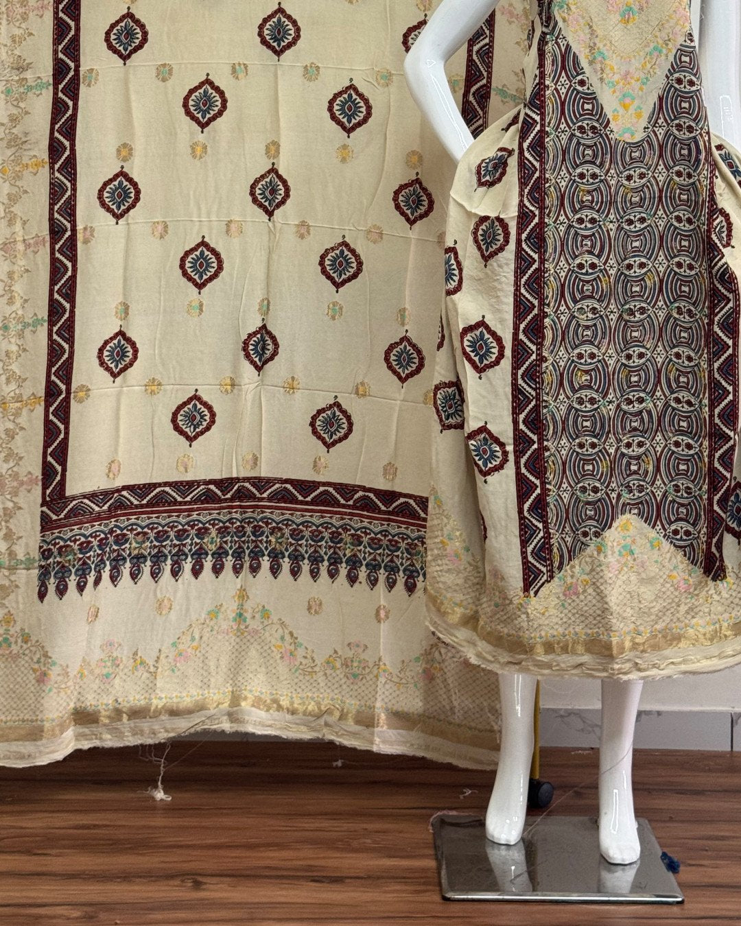 TAS Auto Crop Lower - Meena Kari Dola Silk Ajrakh Hand Block Print 2-Piece Suit 10