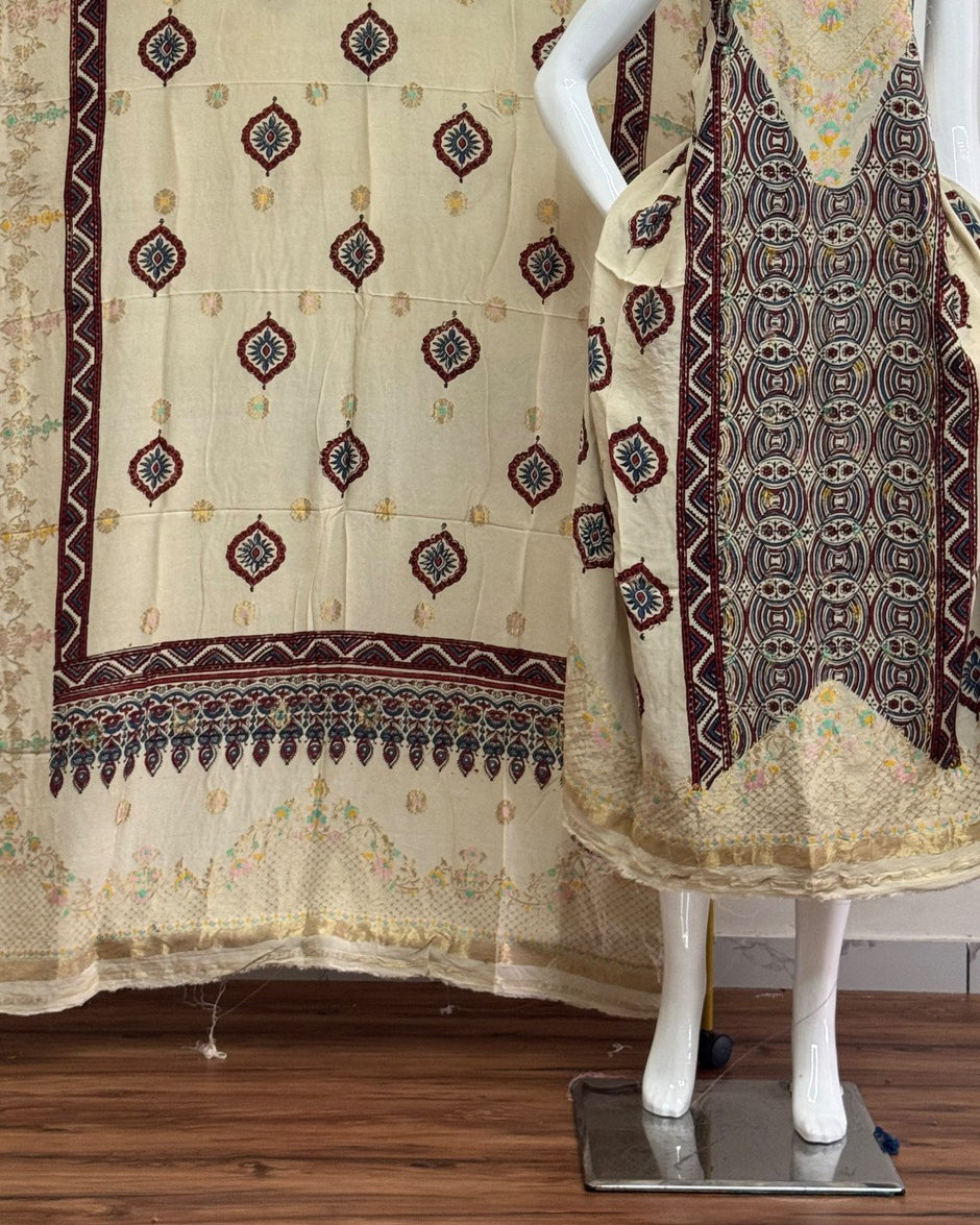 TAS Auto Crop Lower - Meena Kari Dola Silk Ajrakh Hand Block Print 2-Piece Suit 10