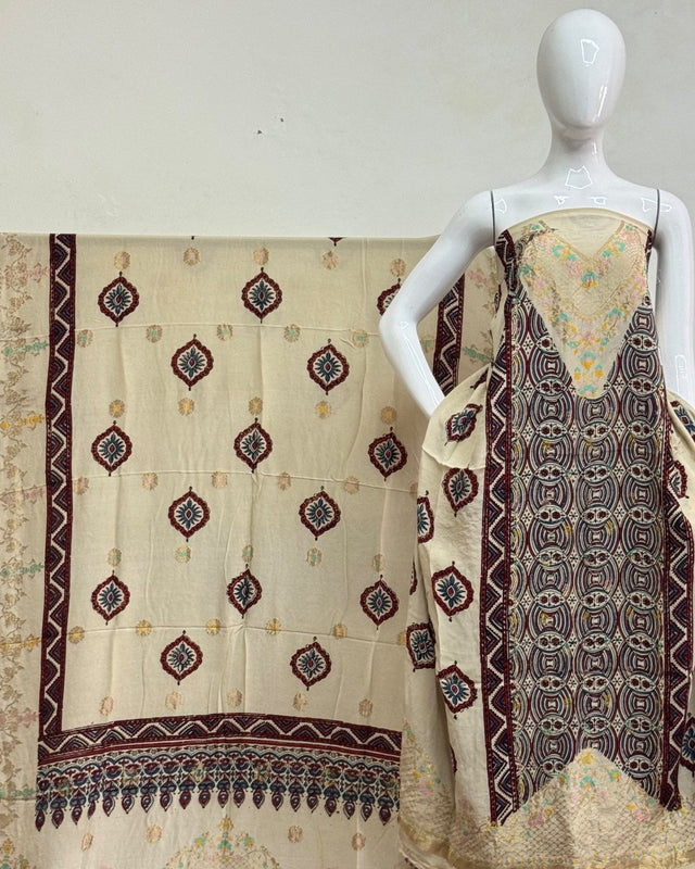 TAS Auto Crop Upper - Meena Kari Dola Silk Ajrakh Hand Block Print 2-Piece Suit 10