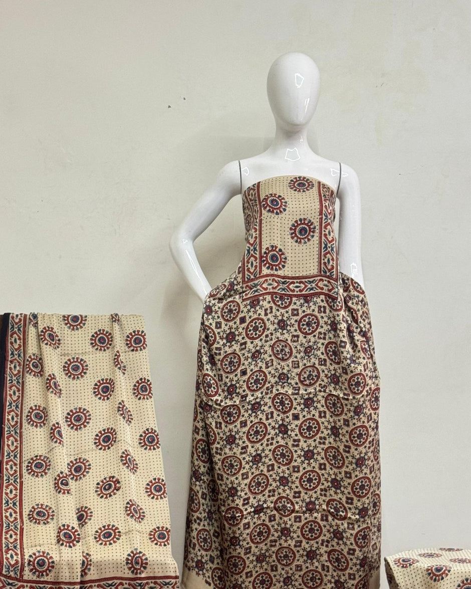 TAS Auto Crop Upper - Havi Pure Modal Silk Ajrakh Hand Block Print Natural Dye Suit 101