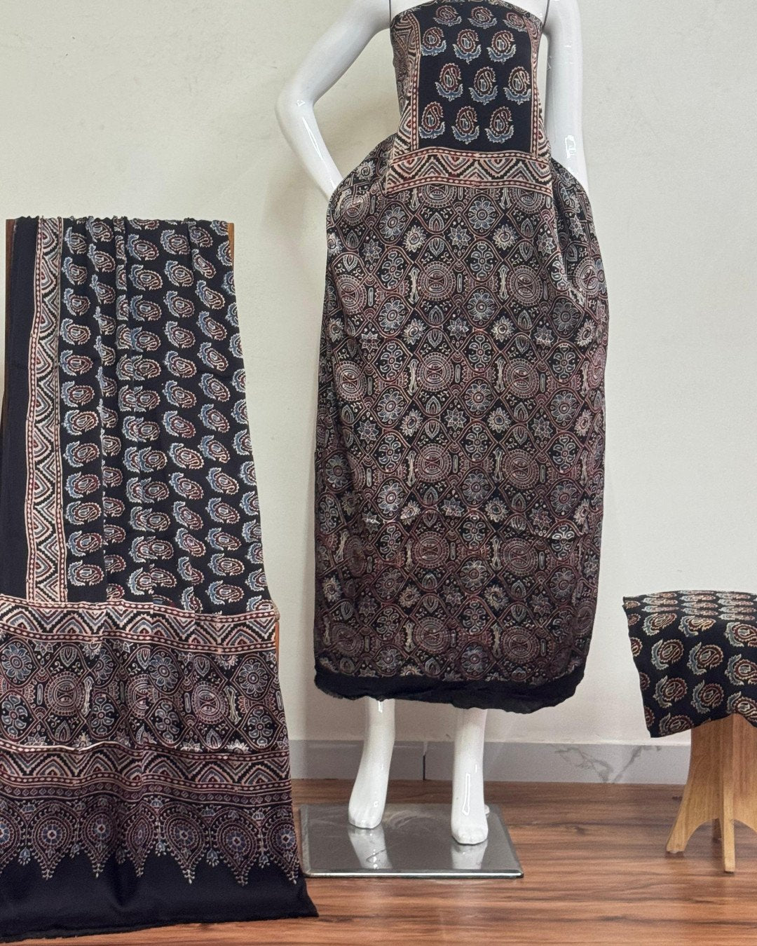 TAS Auto Crop Lower - Havi Pure Modal Silk Ajrakh Hand Block Print Natural Dye Suit 102