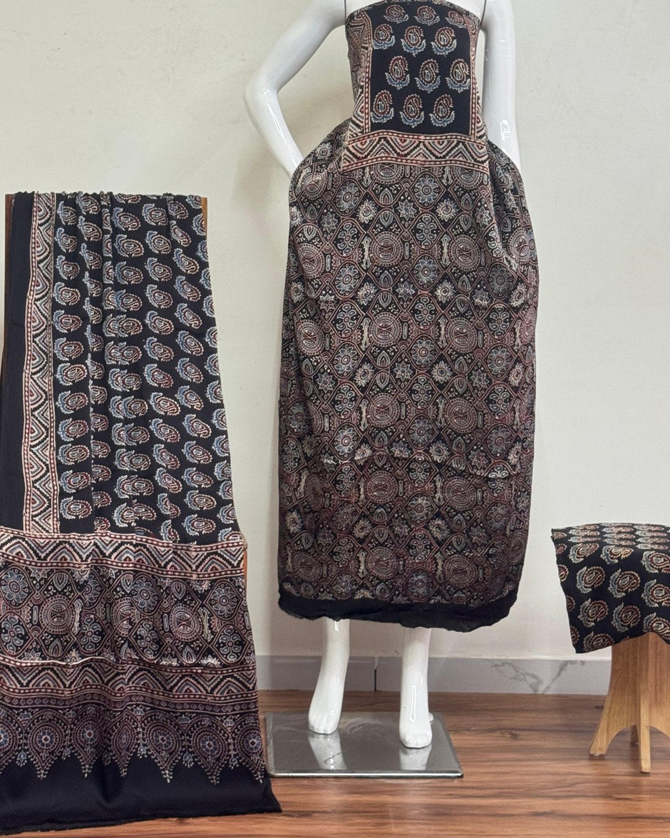 TAS Auto Crop Lower - Havi Pure Modal Silk Ajrakh Hand Block Print Natural Dye Suit 102