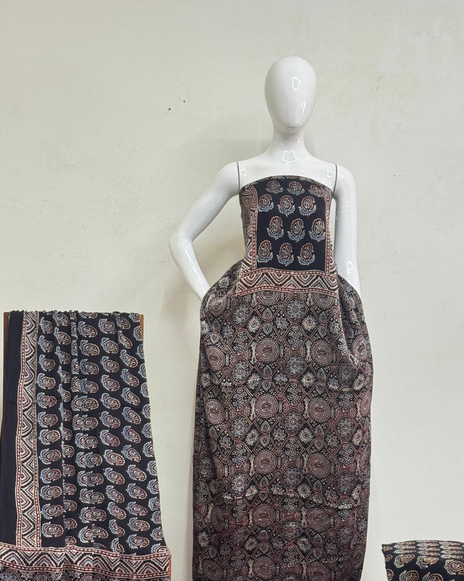 TAS Auto Crop Upper - Havi Pure Modal Silk Ajrakh Hand Block Print Natural Dye Suit 102