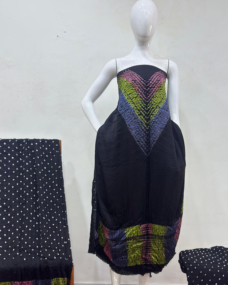 TAS Auto Crop Upper - Premium Modal Silk Multi Shibori 3-Piece Suit 104