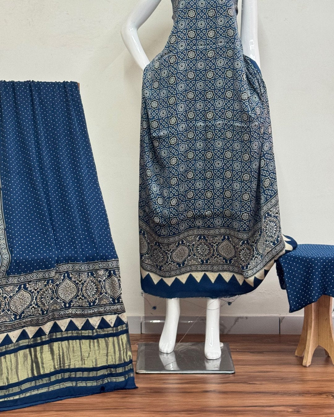 TAS Auto Crop Lower - Havi Modal Silk Ajrakh Neptol Dye Discharge Print Panel Suit 109