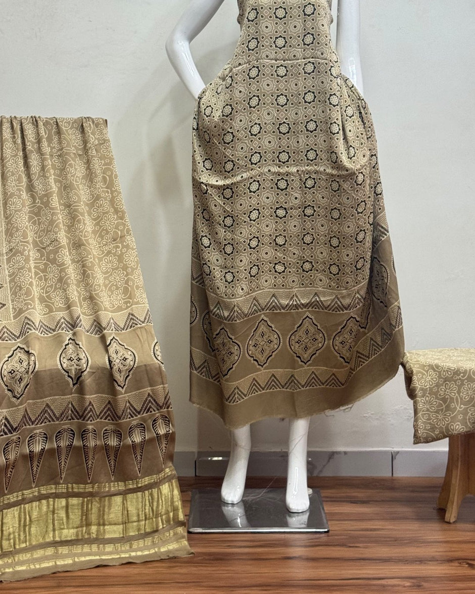 TAS Auto Crop Lower - Havi Modal Silk Ajrakh Neptol Dye Discharge Print Panel Suit 110