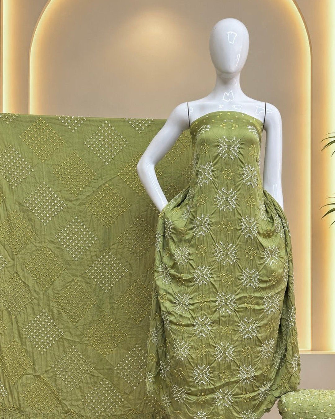 TAS Auto Crop Upper - Premium Modal Silk Bandhani Fancy 3-Piece Suit 111