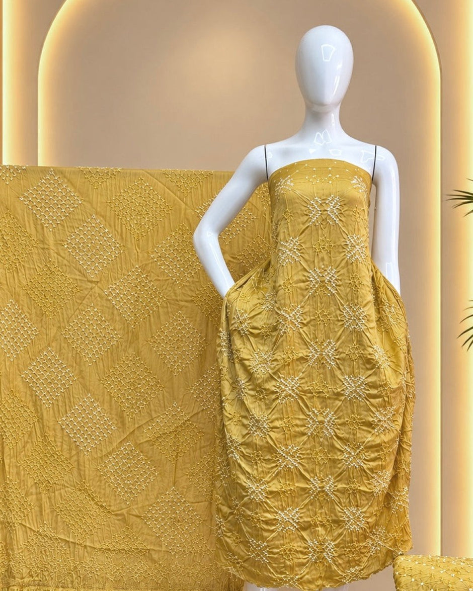 TAS Auto Crop Upper - Premium Modal Silk Bandhani Fancy 3-Piece Suit 112