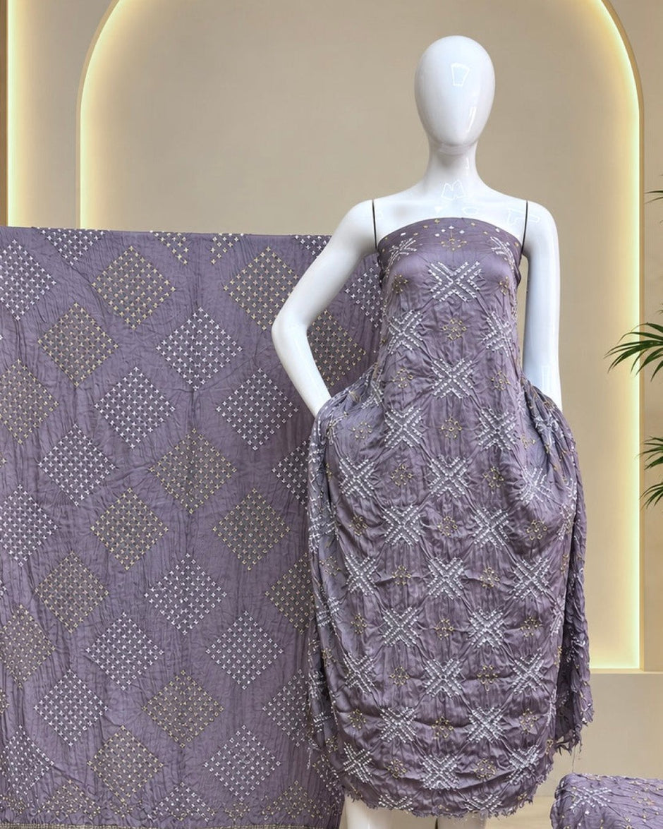 TAS Auto Crop Upper - Premium Modal Silk Bandhani Fancy 3-Piece Suit 113