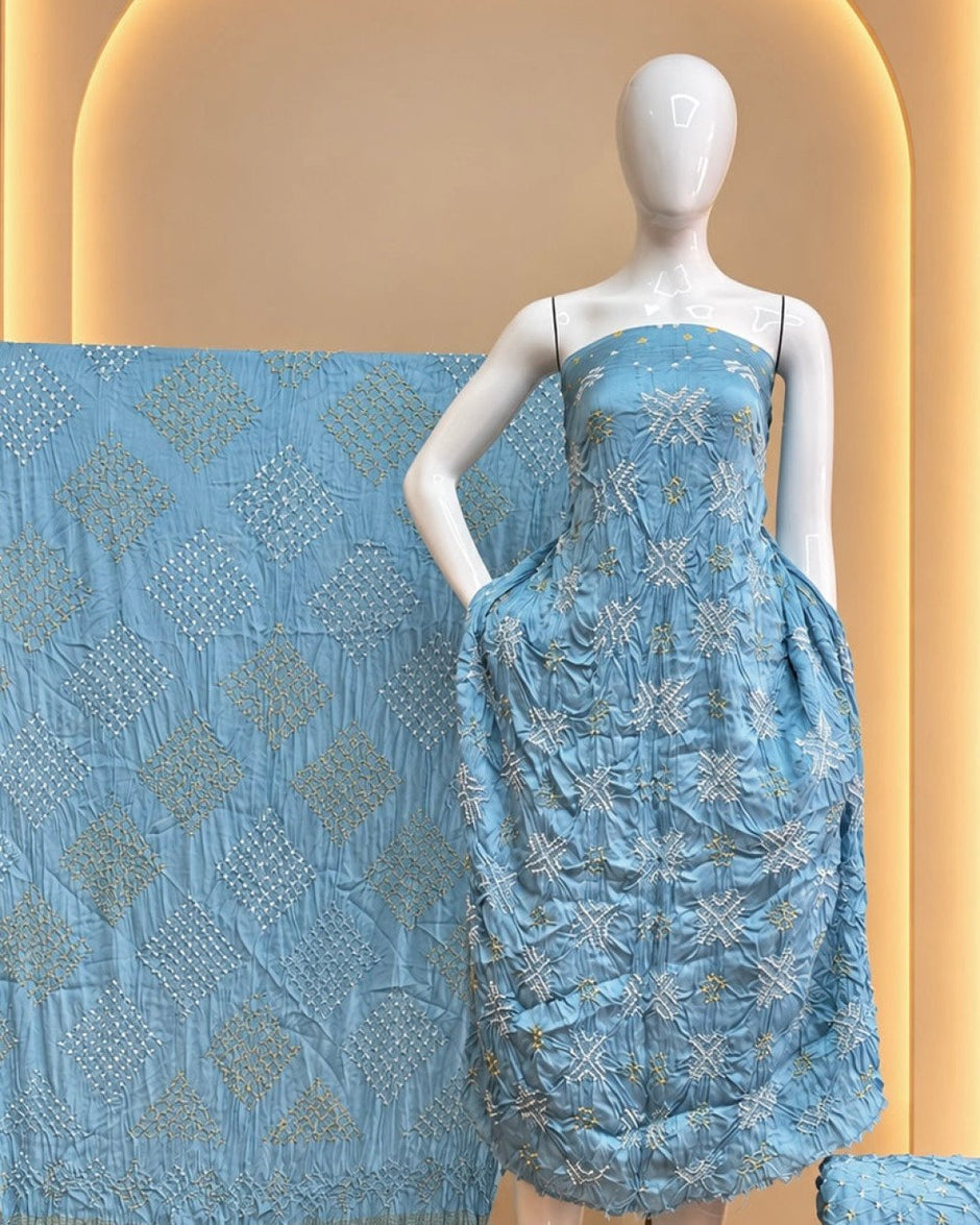 TAS Auto Crop Upper - Premium Modal Silk Bandhani Fancy 3-Piece Suit 116