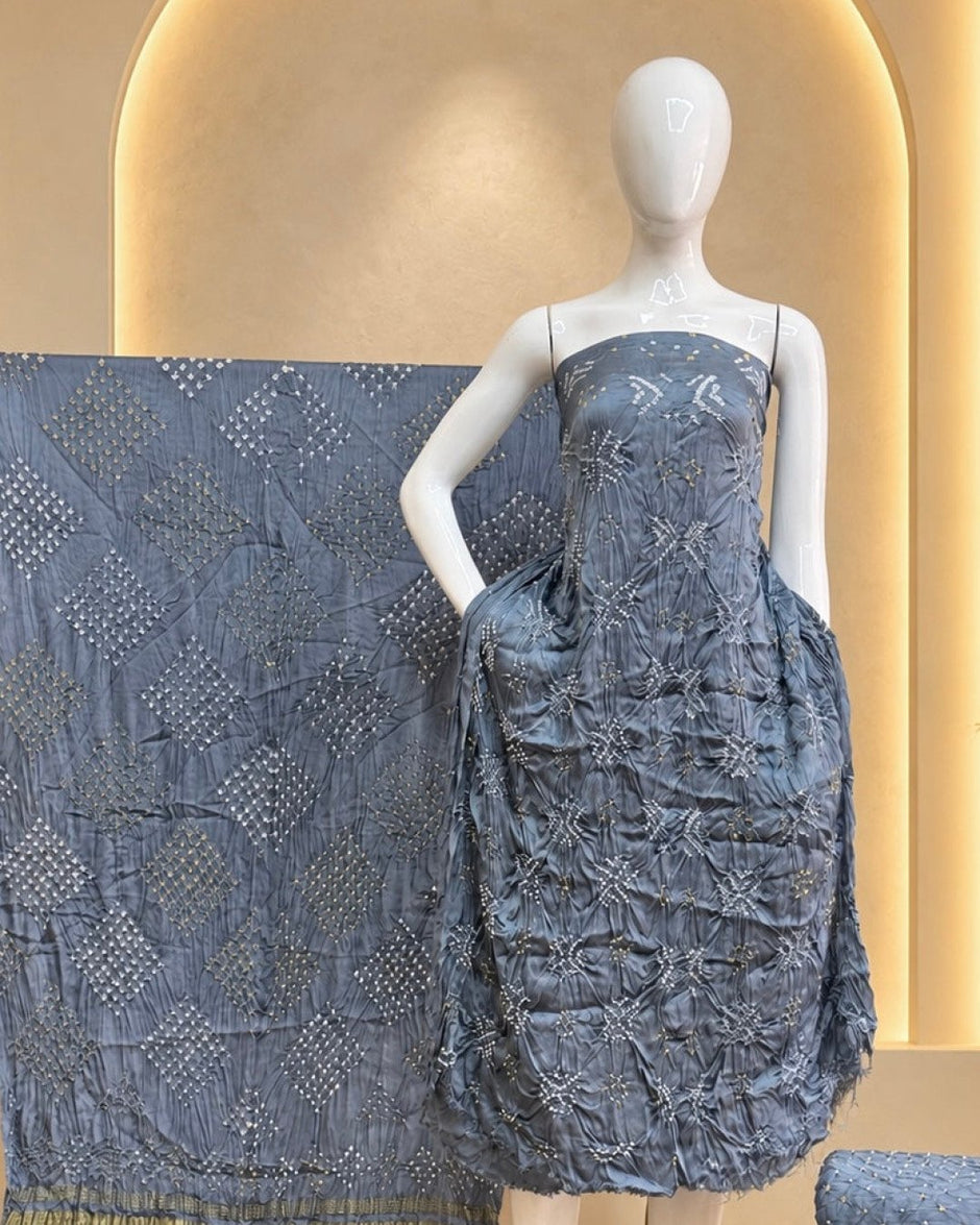 TAS Auto Crop Upper - Premium Modal Silk Bandhani Fancy 3-Piece Suit 117