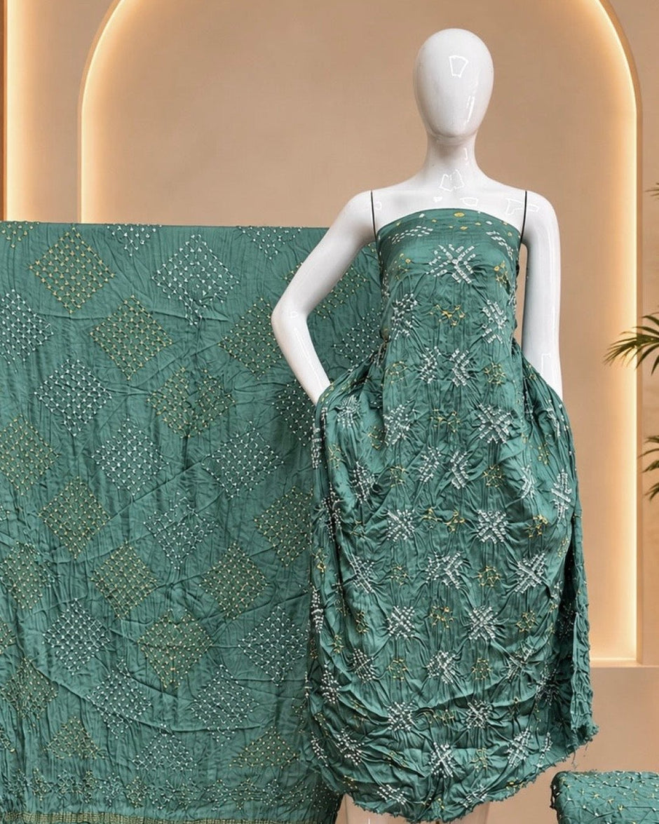 TAS Auto Crop Upper - Premium Modal Silk Bandhani Fancy 3-Piece Suit 118