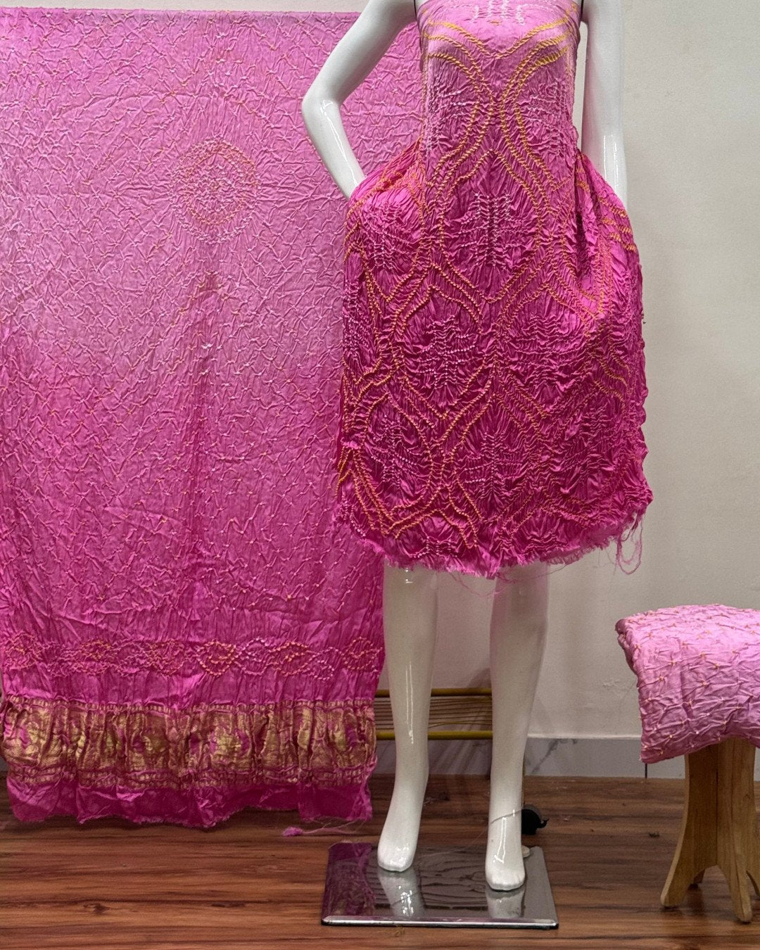 TAS Auto Crop Lower - Premium Modal Silk Shaded Bandhani Fancy 3-Piece Suit 142