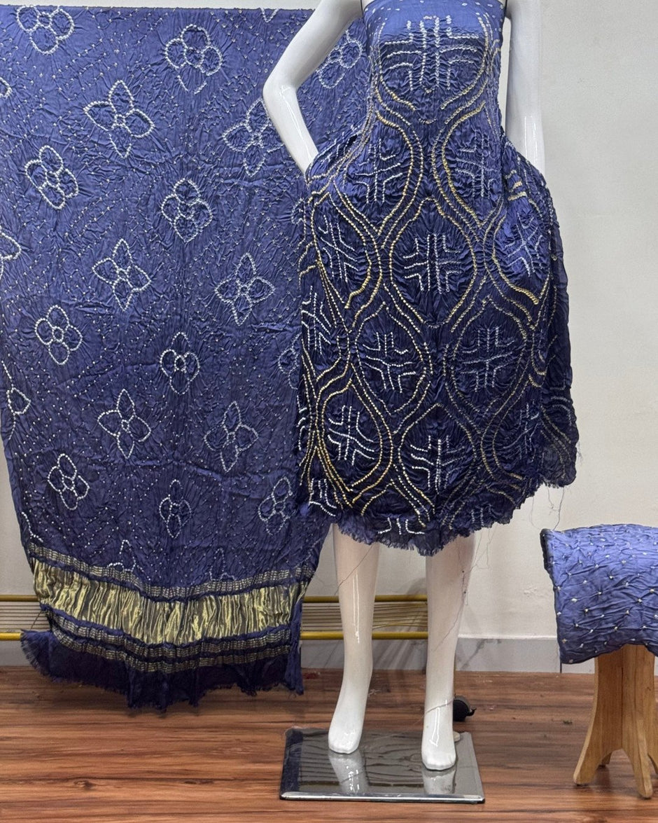 TAS Auto Crop Lower - Premium Modal Silk Shaded Bandhani Fancy 3-Piece Suit 143
