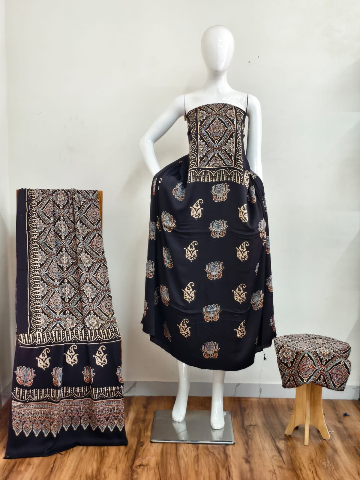 Pure Modal Silk Ajrakh Natural Dye 3-Piece Suit 21
