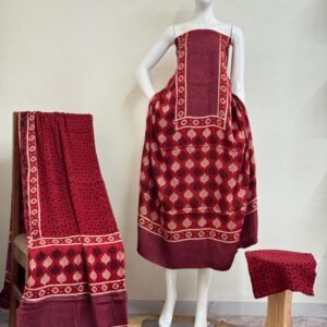 Pure Modal Silk Ajrakh Natural Dye 3-Piece Suit 17