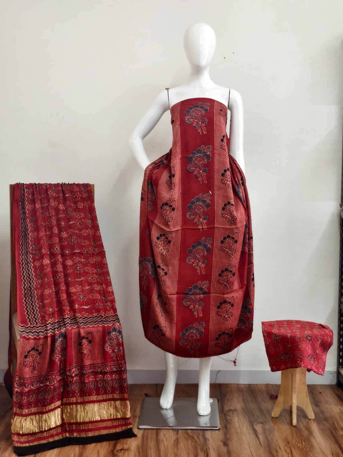 Pure Modal Silk Ajrakh Natural Dye 3-Piece Suit 05
