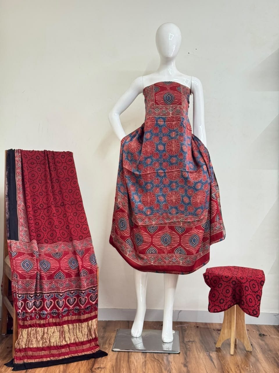 Pure Modal Silk Ajrakh Natural Dye 3-Piece Suit 11