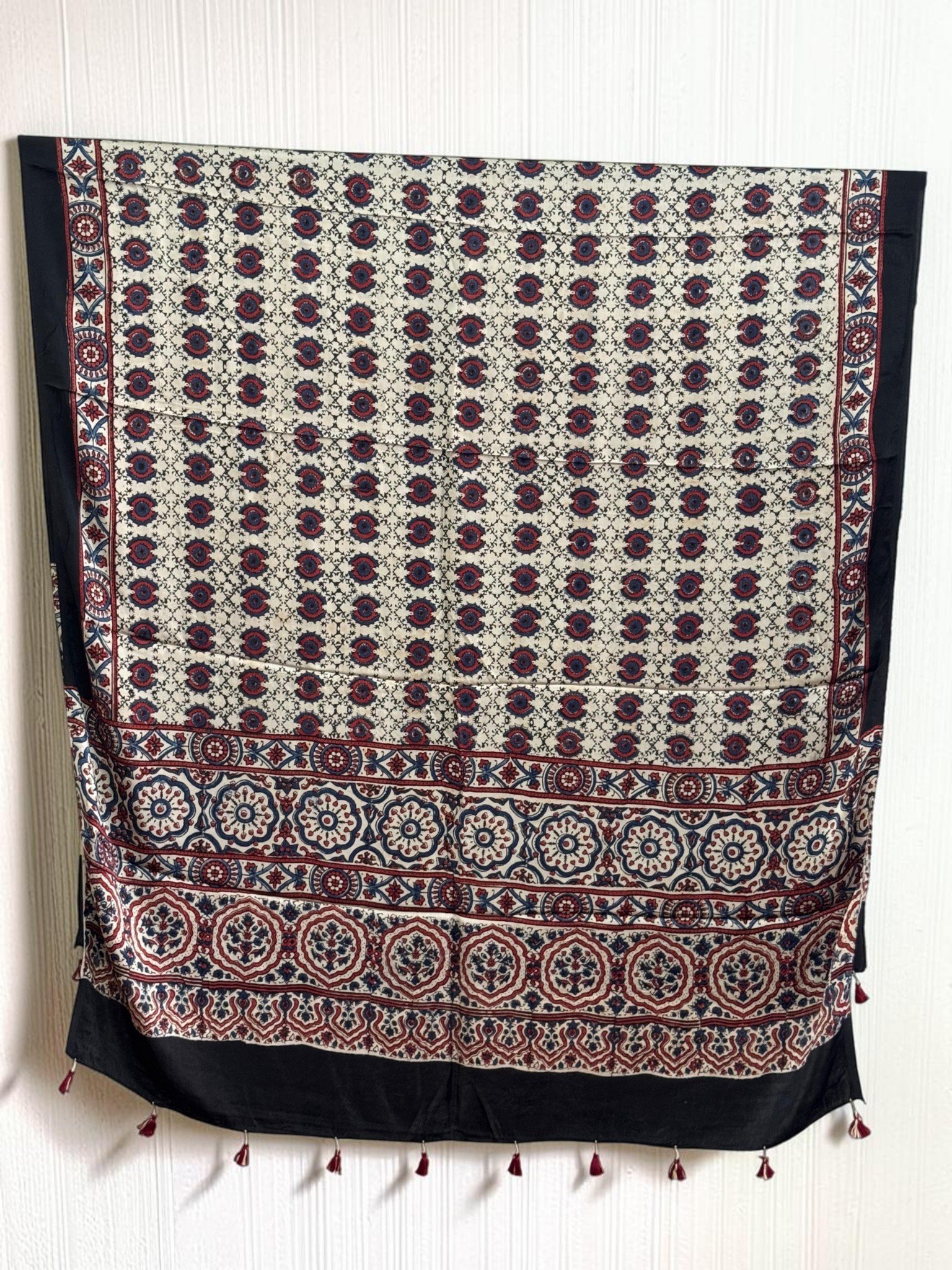 1488376.jpg Premium Modal Silk Ajrakh Natural Dye Dupatta with Tassels 17 - Image 1