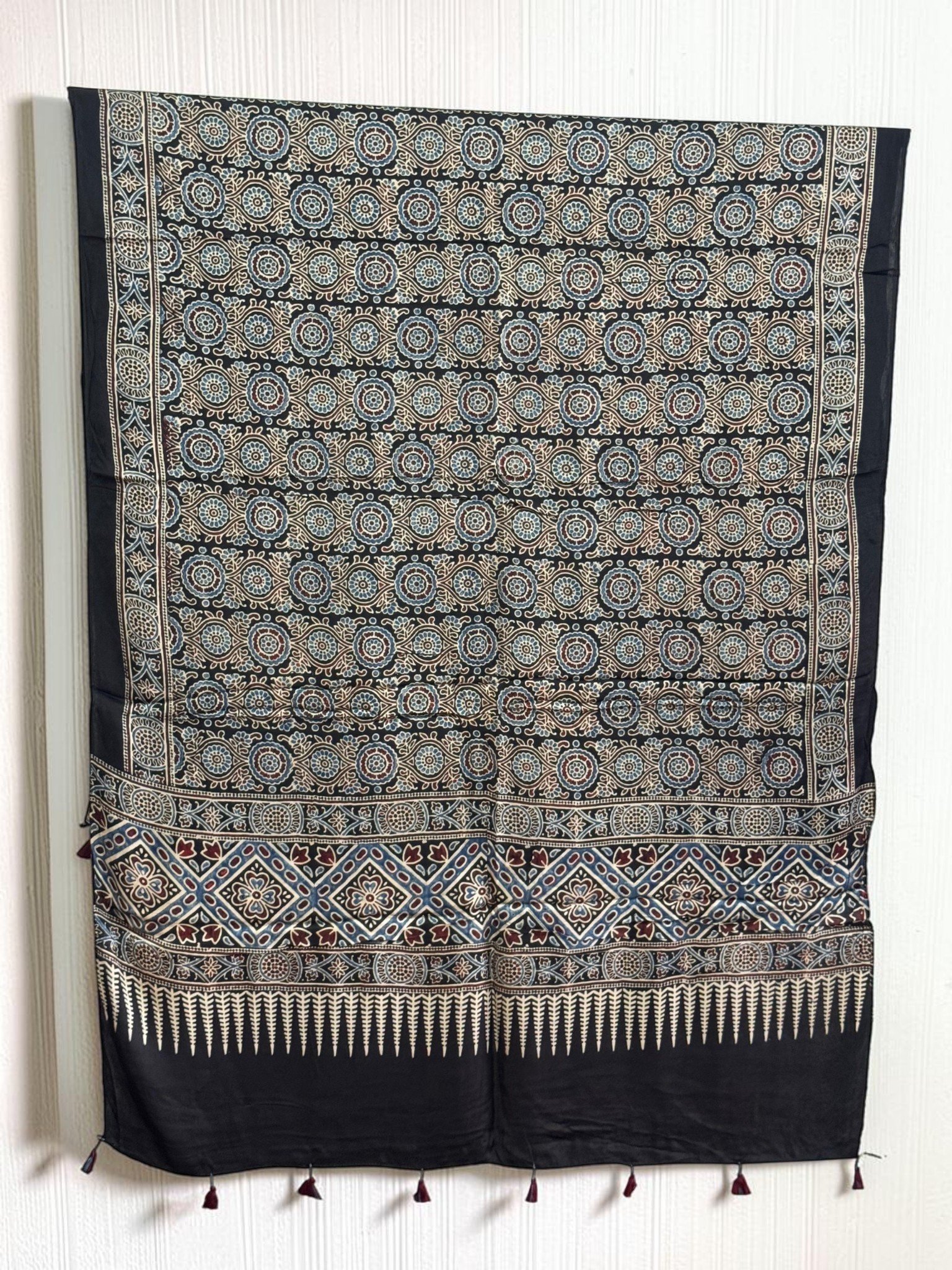 1488378.jpg Premium Modal Silk Ajrakh Natural Dye Dupatta with Tassels 03 - Image 1