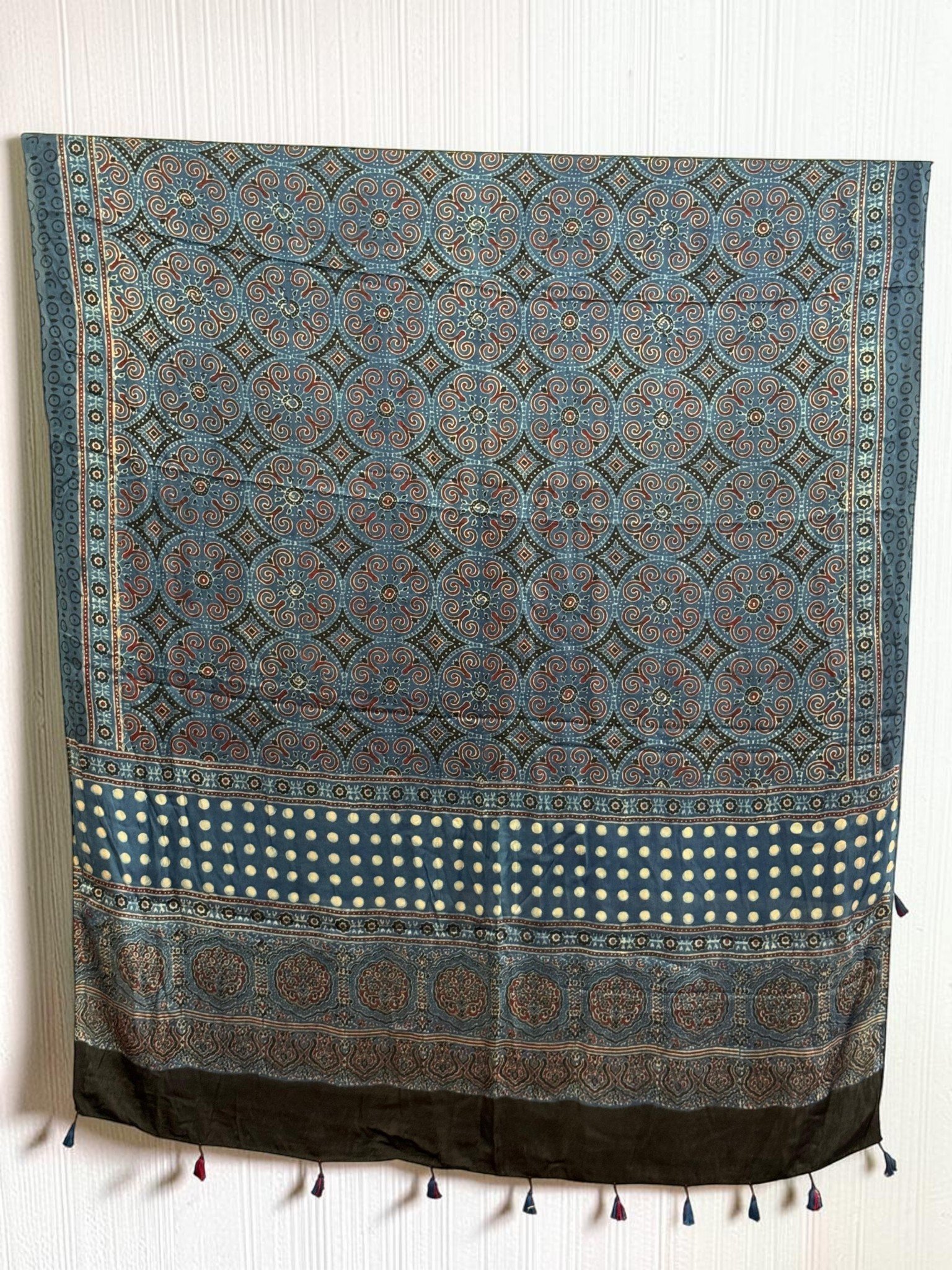 1488393.jpg Premium Modal Silk Ajrakh Natural Dye Dupatta with Tassels 09 - Image 1